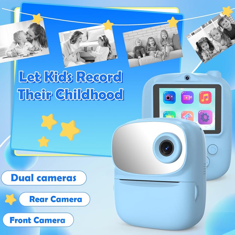ICONLINK Kids Camera Instant Print for Kids, Kid Camera Instant with Mirror, HD Dual-Lens Selfie Digital Camera with 3 Rolls Print Paper & 32GB Card, Holiday Birthday Gifts Toys for Girls Boys Toddler.（Blue - Image 5